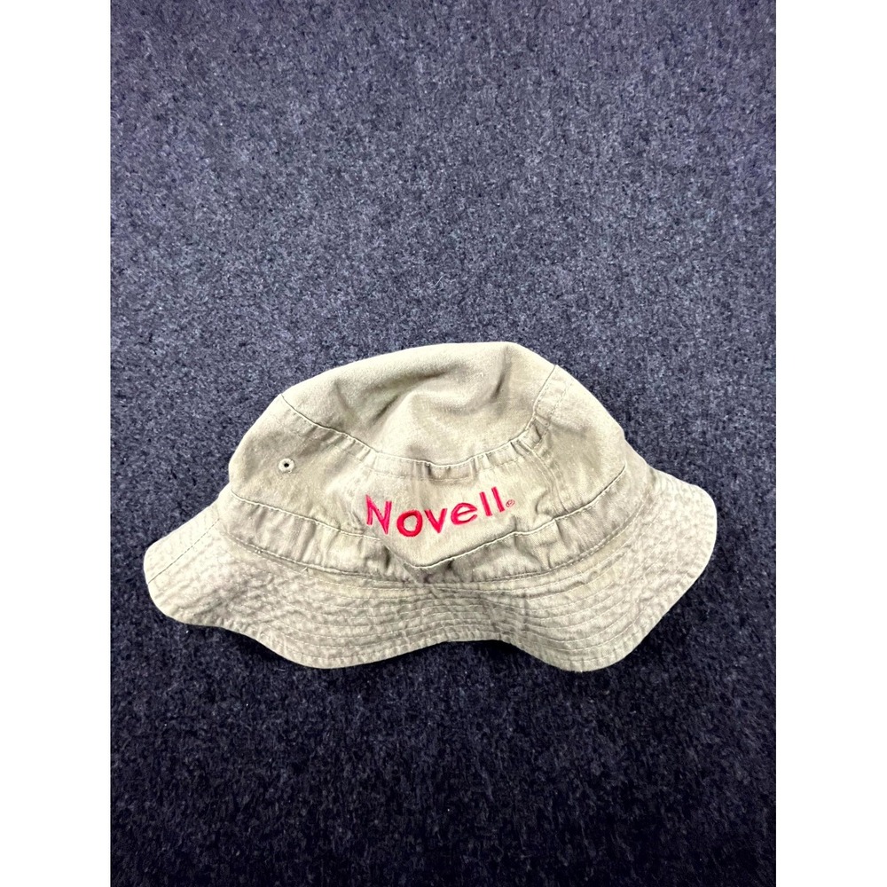 Y2K Port Authority Bucket Hat Mens L/XL Khaki Novell Embroidered Tech Promo